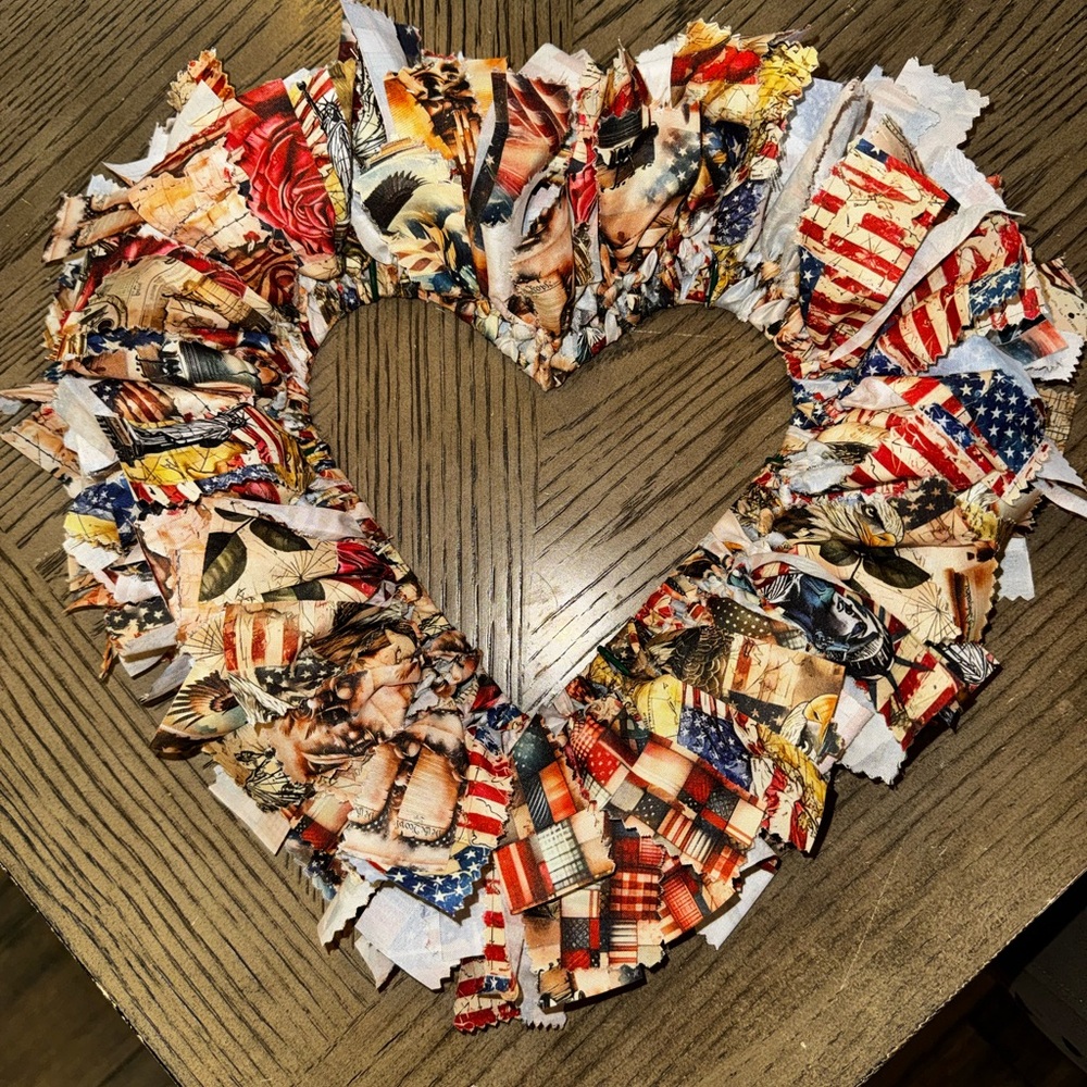 Hand Crafted Patriotic Heart Wreath - Red, Blue, White